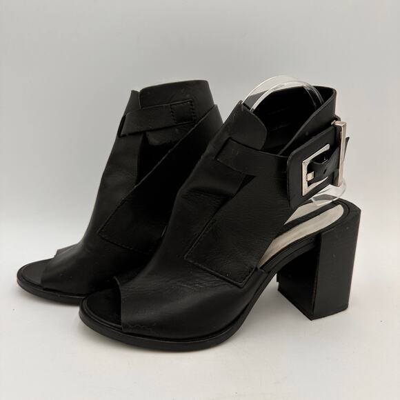 Zara Women's Black Leather Open Toe Ankle Buckle Heels Size 37 / 6.5 - Picture 5 of 9